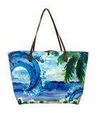 デシグアル Desigual ハンドバック トートバッグ 大容量 レザー 総柄 プリント ロゴ 海 ボタニカル スペイン オープントップ 閉じ紐 茶 ブラウン 青 ブルー 緑 グリーン