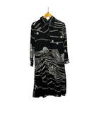  ボワール VOIR シャツワンピース ひざ丈 長袖 総柄 MM003-114 17 黒 ブラック 白 ホワイト