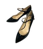 パンプス シューズ ポインテッドトゥ ベルト エナメル 35 黒 ブラック