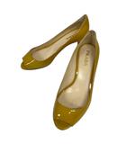 パンプス シューズ オープントゥ エナメル 34 黄 イエロー