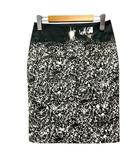 アクリス AKRIS スカート タイト ストレッチ プリント 総柄 ひざ丈 34 黒 ブラック