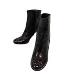 プラダ PRADA ショートブーツ チャンキーヒール ラウンドトゥ スタッツ 34.5 茶 ブラウン