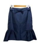 プラダ PRADA スカート タイト フリル シルク混 リボン ひざ丈 38 紺 ネイビー