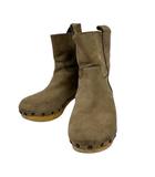 ザラ ZARA ブーツ ショートブーツ ラウンドトゥ ミドルヒール チャンキーヒール スタッズ ステッチ スエード 切替 38 24.0cm ブラウン 茶