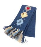 ファミリア Familiar マフラー フリンジ ウール混  S 青 ブルー マルチカラー