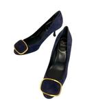 ロジェヴィヴィエ ROGER VIVIER パンプス ラウンドトゥ スエード バックル ピンヒール 35 紺 ネイビー