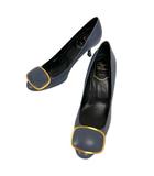 ロジェヴィヴィエ ROGER VIVIER パンプス ラウンドトゥ バックル ピンヒール 35.5 紺 ネイビー