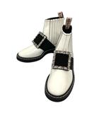 ロジェヴィヴィエ ROGER VIVIER ショートブーツ サイドゴア エナメル バックル ビジュー 35.5 白 ホワイト 黒 ブラック