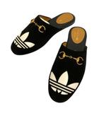 グッチ GUCCI ×アディダス adidas 702211 サンダル ホースビット スエード 37 黒 ブラック