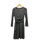 レオナール LEONARD ワンピース 長袖 ひざ丈 クルーネック ライン ウール 0340951 36 グレー 黒 ブラック