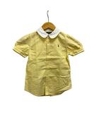シャツ 半袖 ラウンドカラー 刺繍 コットン 6 黄 イエロー 白 ホワイト