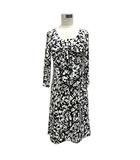 22オクトーブル 22 OCTOBRE ワンピース スクエアネック 総柄 七分袖 ひざ丈 38 白 ホワイト 黒 ブラック
