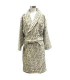 フェンディ FENDI バスローブ ガウン ズッカ柄 ルームウェア ナイトウェア ロング パイル地 ロゴ 刺繍 F グレー 白 アイボリー