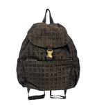 シャルル ジョルダン CHARLES JOURDAN リュックサック バックパック デイパック ロゴ 総柄 フラップ バックル 巾着 サテン フランス製 ブラウン 茶 シルバー金具