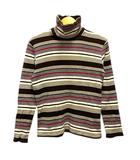 カットソー タートルネック コットン ボーダー 長袖 2 茶 ブラウン マルチカラー