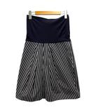 スカート フレア バルーン ストライプ ひざ丈 40 紺 ネイビー