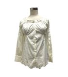 シャツ ブラウス ノーカラー レース 刺繍 七分袖 38 白 ホワイト