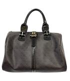 ゲラルディーニ GHERARDINI ボストンバッグ ハンドバッグ トートバッグ 総柄 ロゴ 切替 ファスナー開閉 留め具 シルバー金具 ダークブラウン 茶