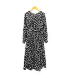 エムプルミエ ブラック M-Premier BLACK ワンピース シアー 長袖 膝丈 総柄 36 黒 ブラック 白 ホワイト