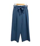 スラックス パンツ ウエストリボン タック ワイド 無地 40 青 ブルー