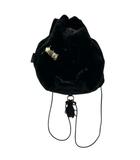 デモデ Demodee リュックサック デイパック バックパック フェイクファー ハチ ブローチ 無地 編み込み フリンジ ラウンド 巾着 黒 ブラック ゴールド