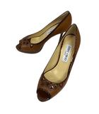 ジミーチュウ JIMMY CHOO パンプス オープントゥ ピンヒール 34.5 茶 ブラウン