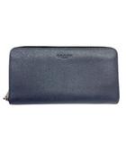 コーチ COACH 長財布 ラウンドファスナー ロゴ クロスグレインレザー 紺 ネイビー