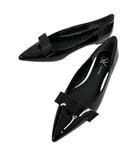 ユナイテッドアローズ UNITED ARROWS SY フラットシューズ パンプス ポインテッドトゥ エナメル リボン 24 黒 ブラック