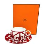 エルメス HERMES 食器 陶器 ガダルキヴィール ティーカップ&ソーサー 赤 レッド 白 ホワイト