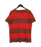クリスチャンディオール Christian Dior オールムッシュ MONSIEUR Tシャツ カットソー 五分袖 クルーネック ボーダー リネン 茶 赤 ブラウン レッド M