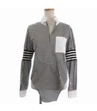 バーバリー BURBERRY 切替 ストライプ スキッパー シャツ ブラウス 長袖 現行 白 ホワイト 黒 ブラック 34 ■ECT