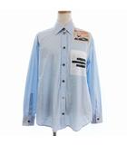 バーバリー BURBERRY コットン シャツ ブラウス 長袖 プリント ロゴ ブルー 34 ■ECT