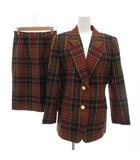 セットアップ フォーマル ブレザー テーラードジャケット スカート チェック ひざ丈 9 茶 ブラウン /JS ■ECT
