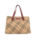 バーバリーブルーレーベル BURBERRY BLUE LABEL ハンドバッグ ノバチェック キャンバス レザーハンドル ベージュ 赤 レッド /YJ ■FF