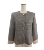 バーバリーズ Burberrys ノーカラージャケット 千鳥格子 アイボリー ブラック 7 ■ECT