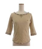 バーバリーブルーレーベル BURBERRY BLUE LABEL パイル裏地 スウェット プルオーバー 七分袖 刺繍 チェック ベージュ系 M ■ECT