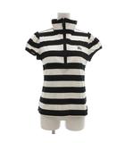 バーバリーゴルフ BURBERRY GOLF シャツ カットソー 2 半袖 ボーダー柄 ハーフジップ パフスリーブ 黒 ブラック 白 ホワイト /NU ■ECT