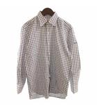 シャツ 長袖 チェック 白 ネイビー M ■ECT