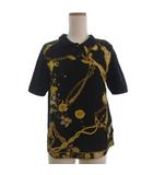 レオナール LEONARD ポロシャツ ニット切替 シルク 半袖 チェーン柄 ブラック M ■ECT