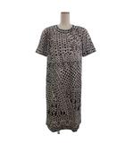 レオナール LEONARD FASHION ワンピース ひざ丈 総柄 半袖 白 黒 LL 大きいサイズ ■ECT