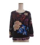 レオナール LEONARD FASHION カットソー 七分袖 花柄 プリント 紫系 42 ■ECT