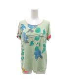 レオナール LEONARD カットソー 絹 シルク 44 ミントグリーン 青 ブルー ピンク 半袖 花柄 ラウンドネック /YJ ■ECT