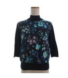 レオナール LEONARD FASHION 花柄 切替 ニット プルオーバー 五分袖 ネイビー L ■ECT