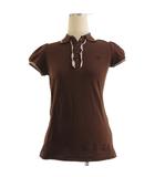 バーバリーブルーレーベル BURBERRY BLUE LABEL ポロシャツ 半袖 パフスリーブ フリル コットン ストレッチ 茶 ブラウン 38 ■GY47