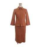 セットアップ スカート ジャケット ジップアップ リネン コットン混 オレンジ 40 ■GY47