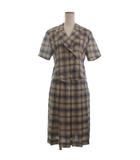 セットアップ ジャケット プリーツスカート チェック ベージュ ネイビー系 9R ■GY47