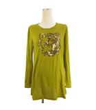 エヴェックス バイ クリツィア EVEX by KRIZIA Tシャツ カットソー 長袖 クルーネック 虎柄 スパンコール レーヨン オリーブグリーン 42 ■GY47