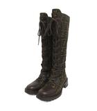 フェンディ FENDI レースアップ ロングブーツ ズッカ柄 ブラウン系 36 23cm相当