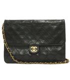 シャネル CHANEL ヴィンテージ マトラッセ チェーン ショルダーバッグ プッシュロック レザー 黒 ブラック ☆AA★