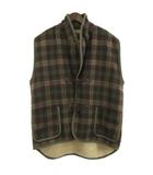 ベスト 裏ボア チェック柄 ウール 緑 グリーン 赤 レッド L ■GY56